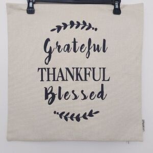 Farmhouse Decorative Canvas Pillow Cover with Grateful Thankful Blessed Quotes
